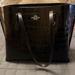 Coach Black Croc-Embossed Tote Bag